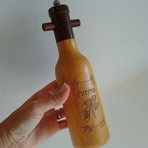 Vintage Cook's Club Wooden Pepper Mill Bottle Shaped Carved Botanical 9" Tall
